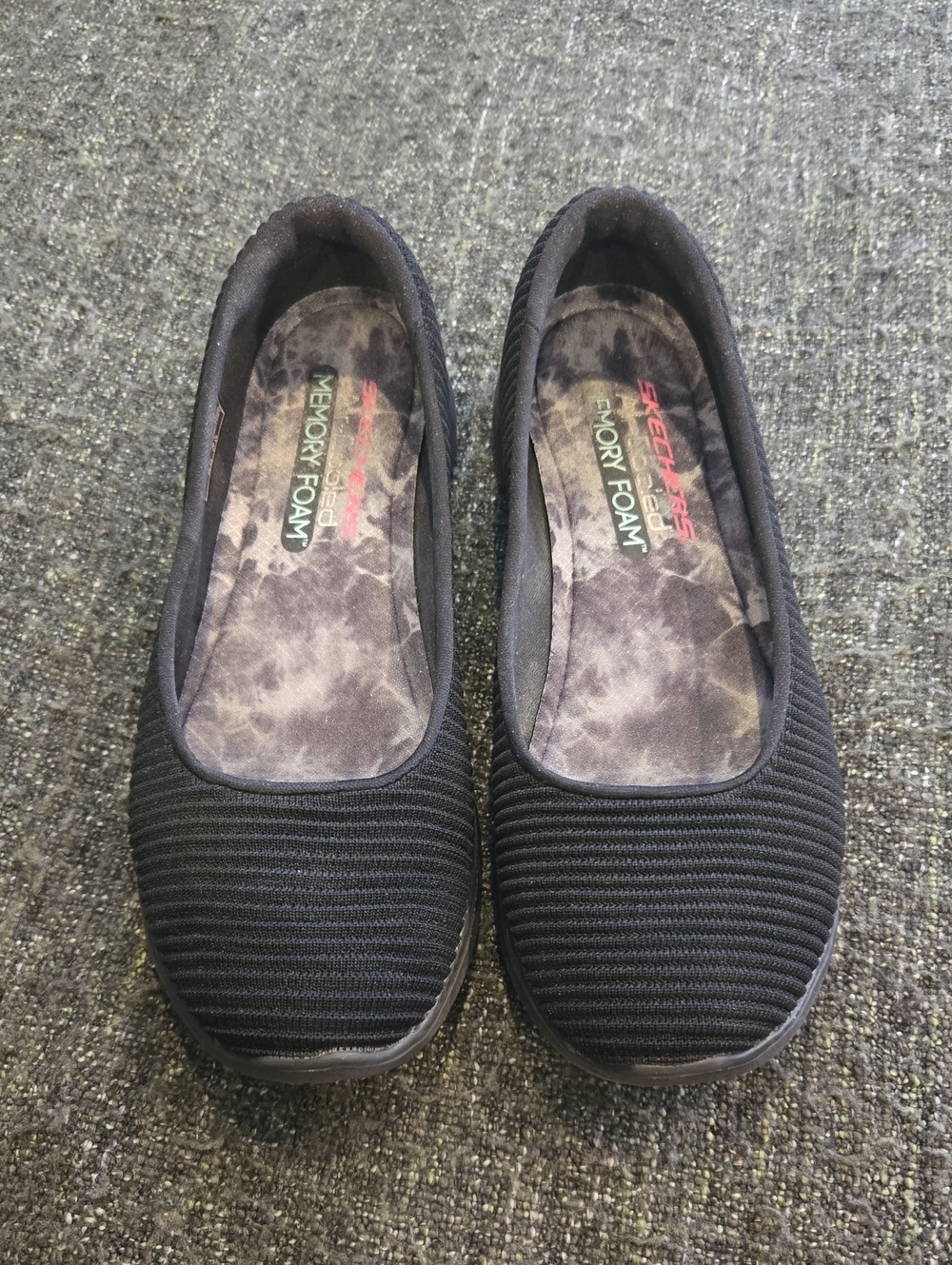 Skechers Women's Black Slip-On Knit Flats with Memory Foam